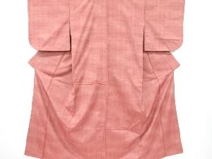 アンティーク　縞に幾何学模様織り出し手織り紬着物